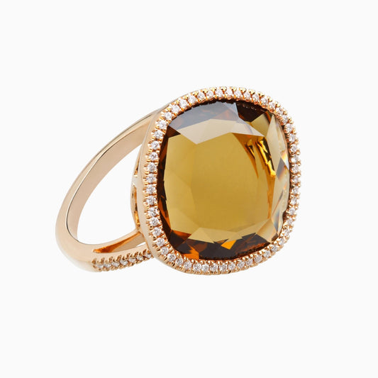 Natural Yellow Citrine 18K Yellow Gold Ring with Moissanite /Beautiful Look (RING0042)