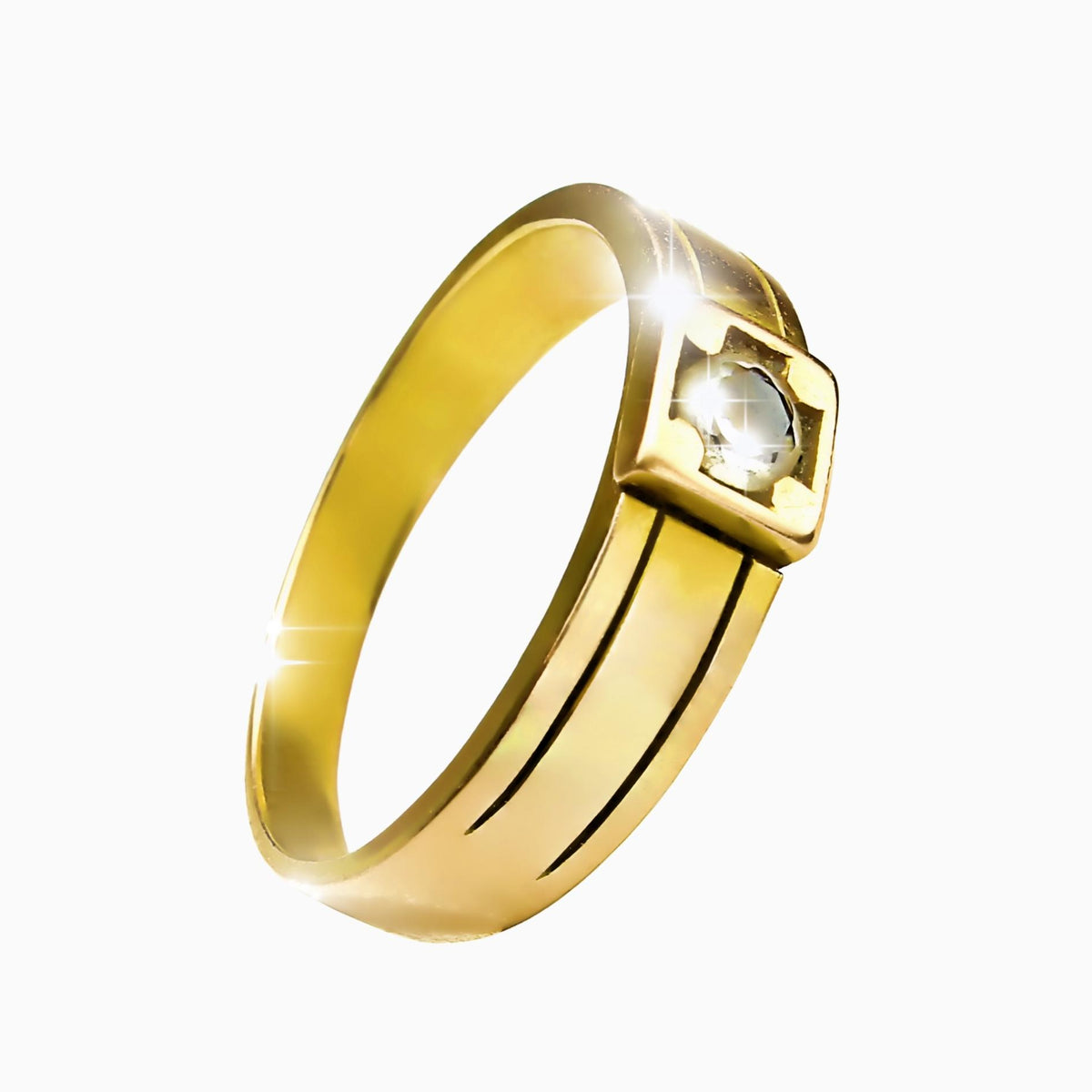 18K Yellow Gold Ring with Moissanite | Beautiful Cuts on Top (RING0043)