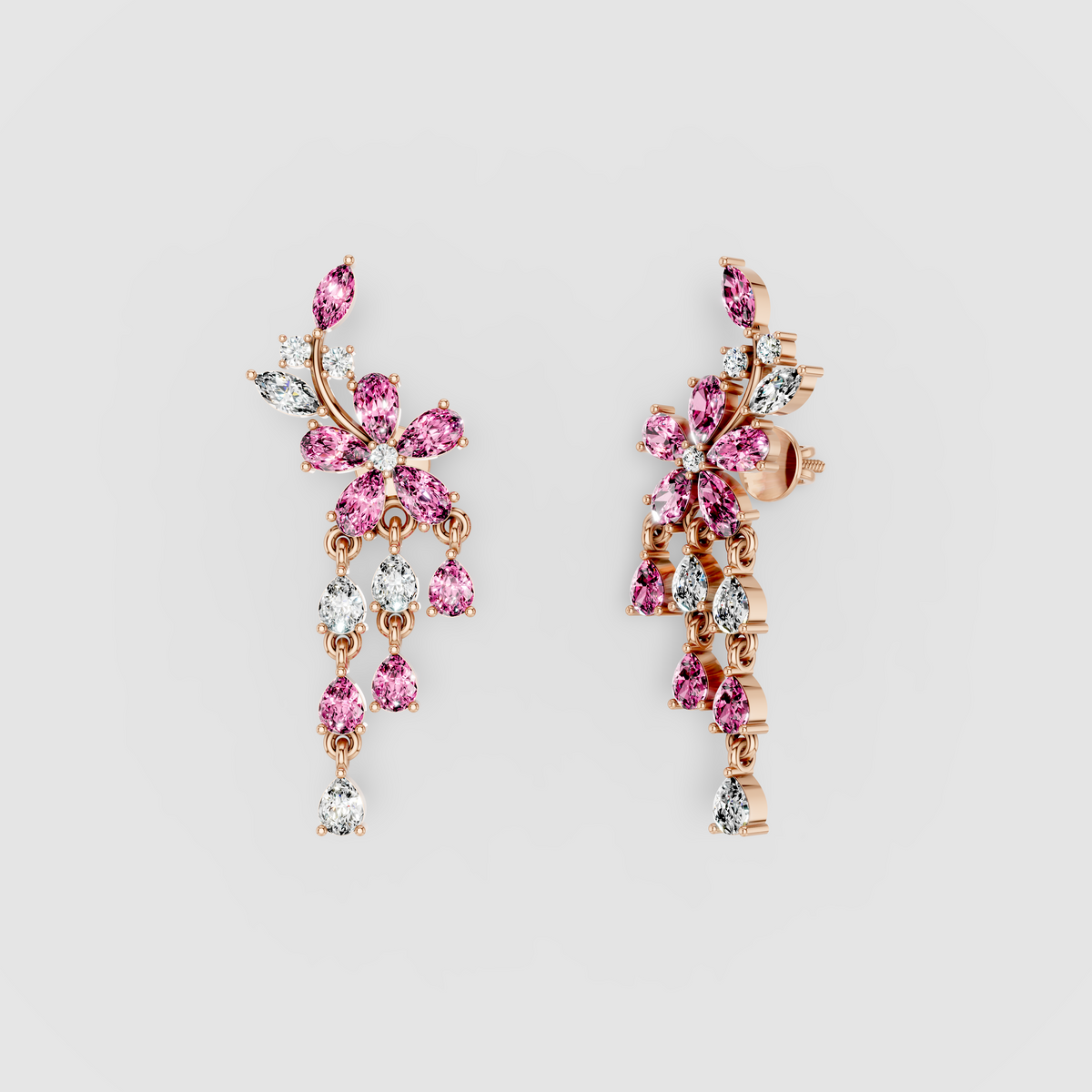 Kathleen - 18K Gold Pink Sapphire & Moissanite Statement Earrings" (Stylish & Direct)
