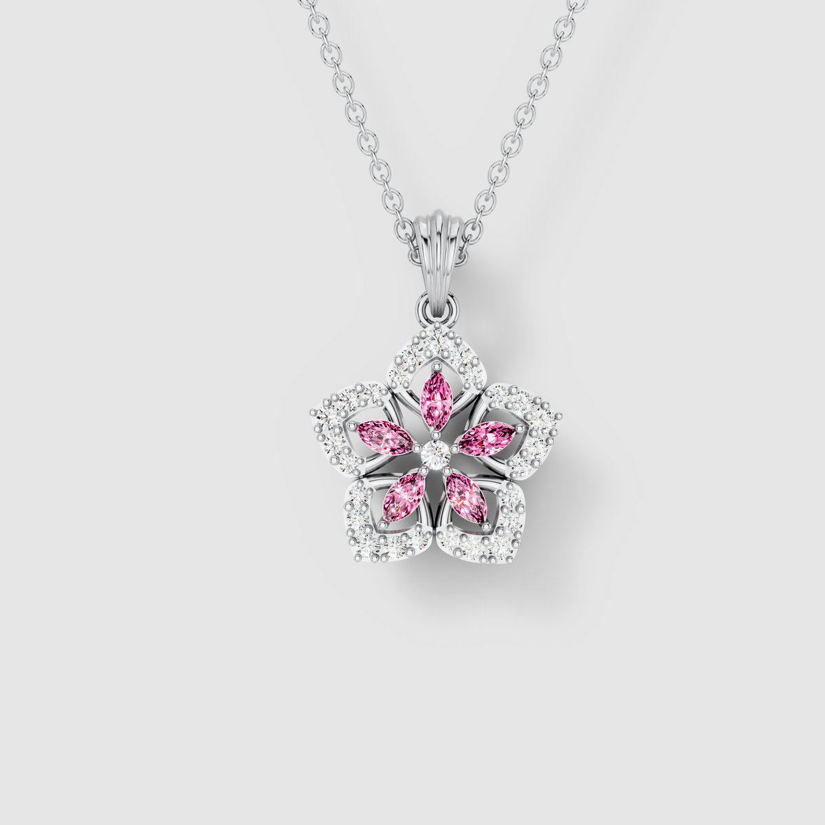 Deborah - 18K Gold Pink Spinel & Moissanite Floral Halo Pendant (Pendant Only)"