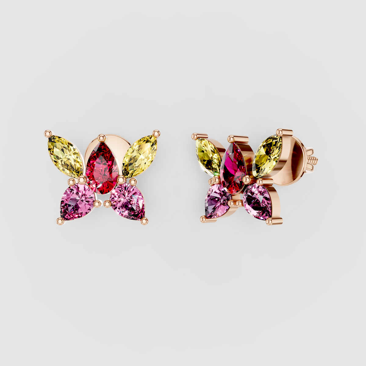 Pamela - 18K Gold Ruby, Pink & Yellow Gemstone Stud Earrings"