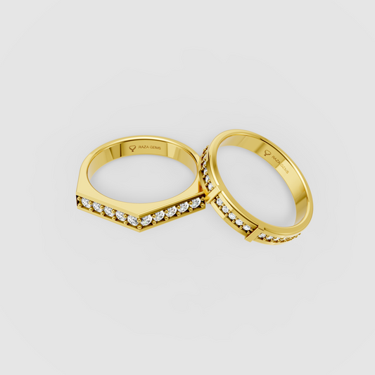 Isabelle – 18K Solid Gold Moissanite Chevron & Channel Couple Band Set