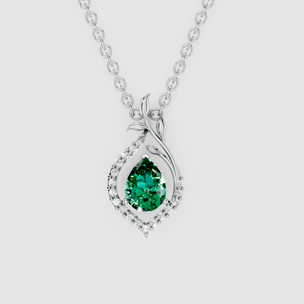 Anastasia – Pear Cut Emerald Nature-Inspired Leaf Pendant in 18KT Gold