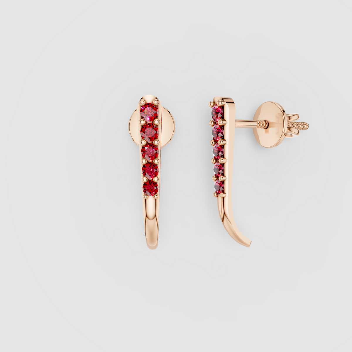 Mary - 18K Gold Ruby Vertical Bar Ear Climber Stud Earrings"
