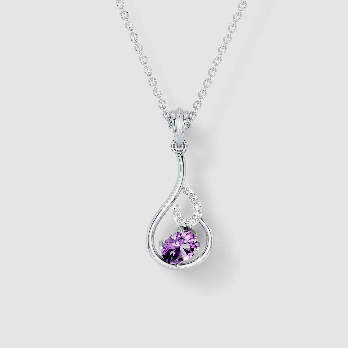 Dorothy - 18K Gold Oval Amethyst & Moissanite Teardrop Pendant (Pendant Only)"