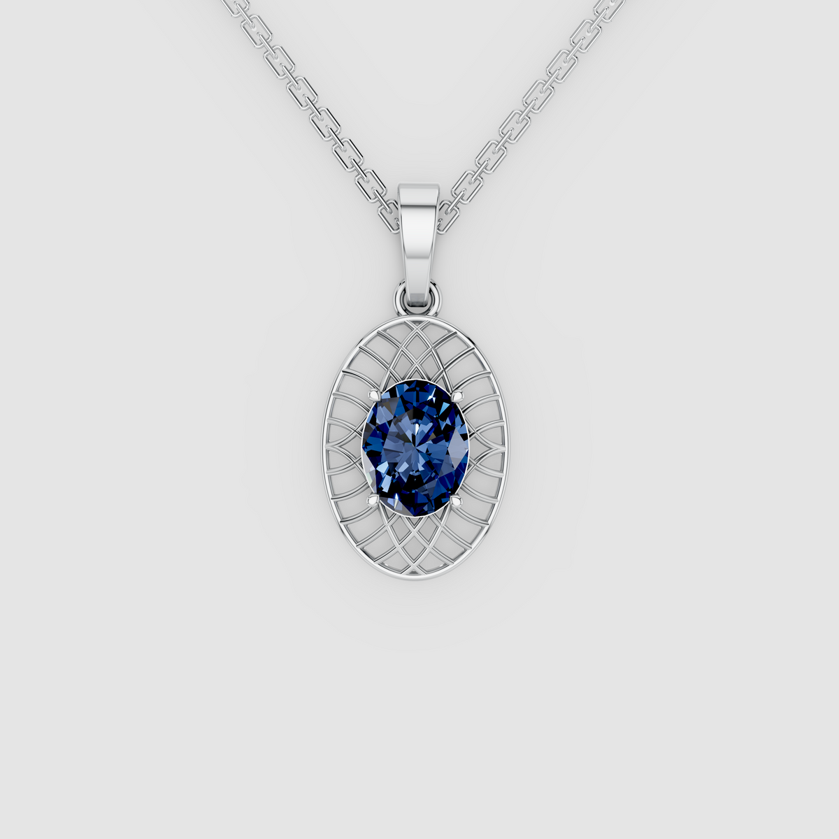 Celestia – Oval-Cut Blue Sapphire Solitaire Openwork Pendant in 18KT Gold