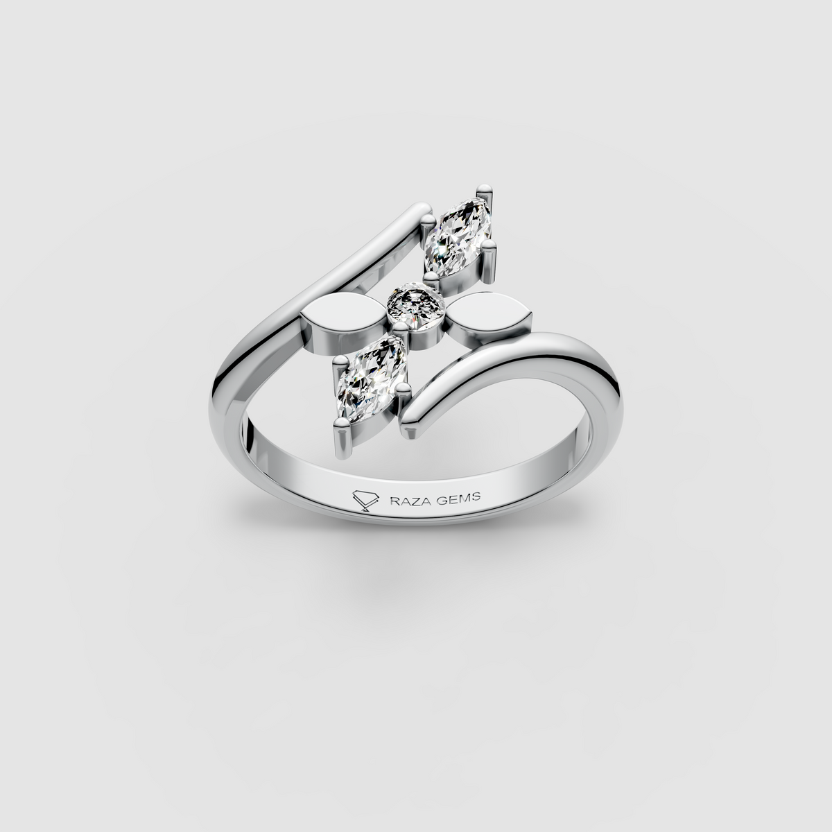 Ella – 18K Gold Marquise Moissanite Leaf Motif Ring