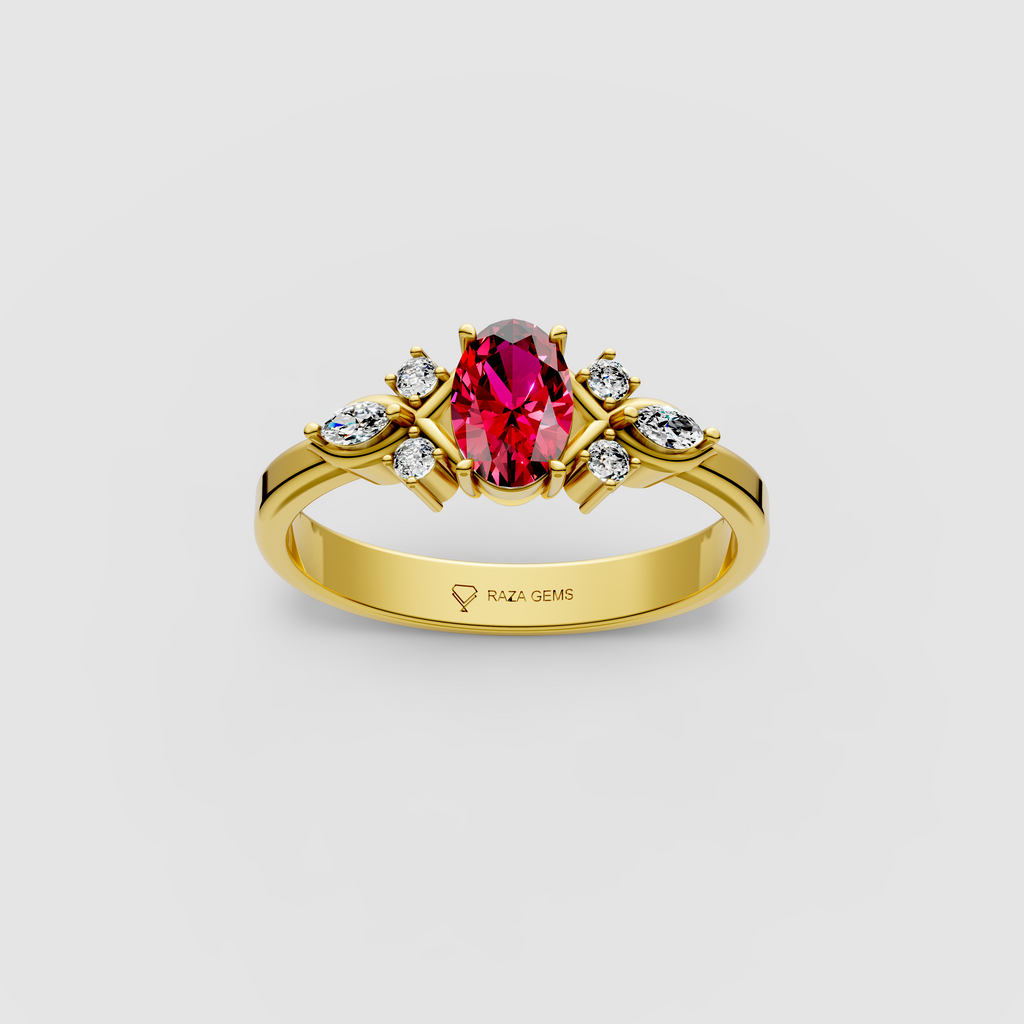 Vintage – Inspired Oval Ruby & Moissanite Statement Ring in 18K Gold