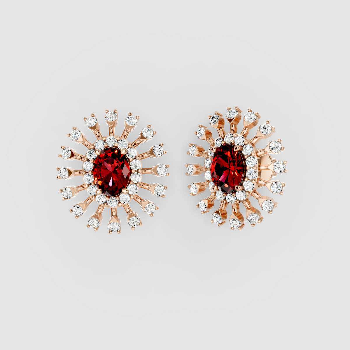 Stephanie - 18K Gold Oval Ruby & Double Moissanite Halo Stud Earrings" (Descriptive & Elegant)