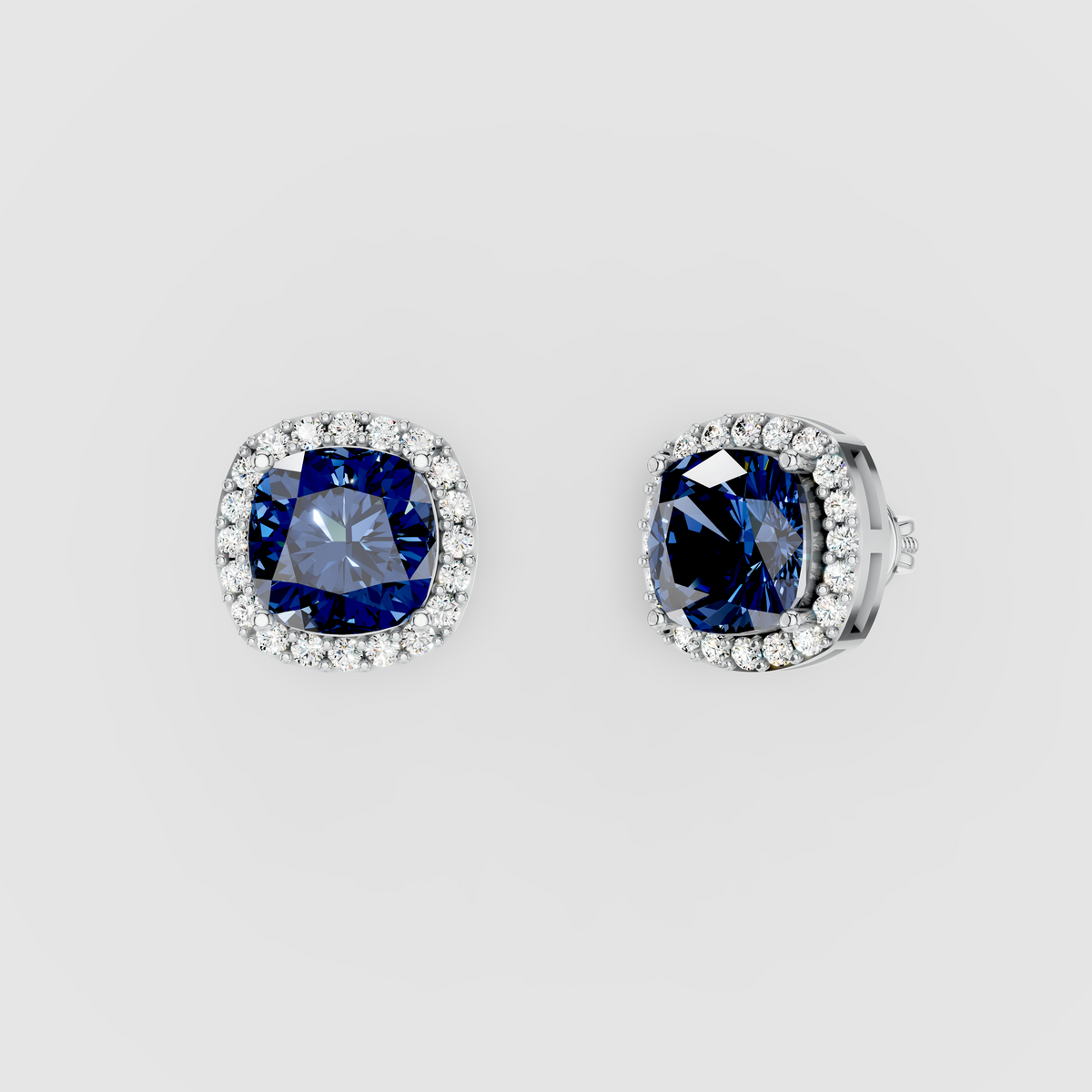 Michelle - 18K Gold Cushion-Cut Sapphire & Moissanite Stud Earrings"
