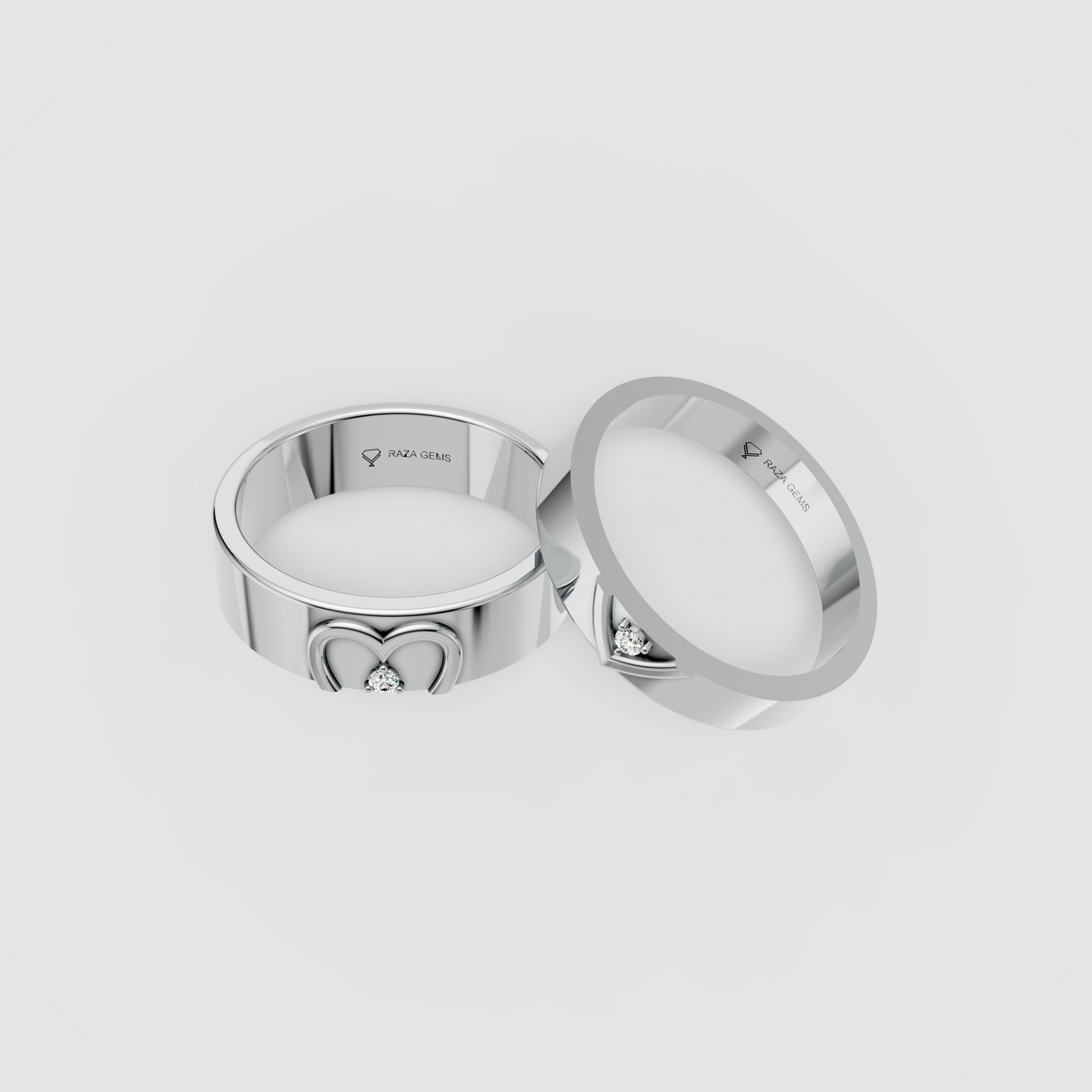 Phoebe – Romantic Moissanite Heart Motif Couple Rings in 18KT Gold