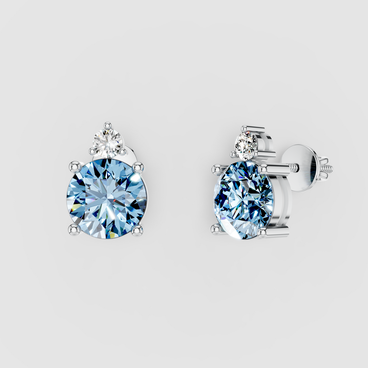 Sarah - Solid 18K Gold Blue Topaz & Solitaire Moissanite Stud Earrings"