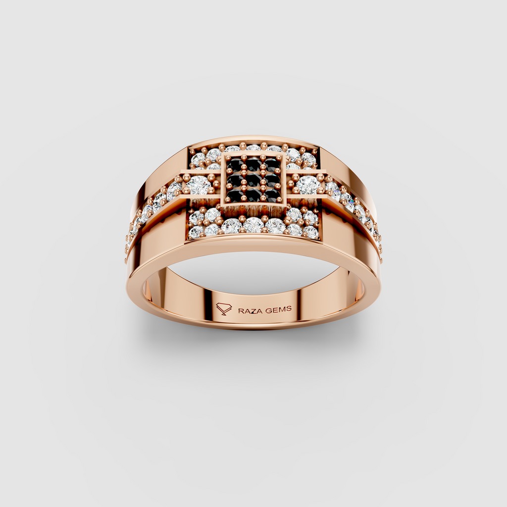 Emilia - 18K Gold Black Spinel & Moissanite Square Signet Ring