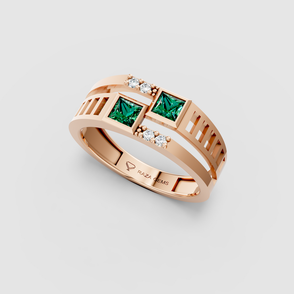 Nancy – 18K Solid Gold Princess Emerald & Moissanite Architectural Ring