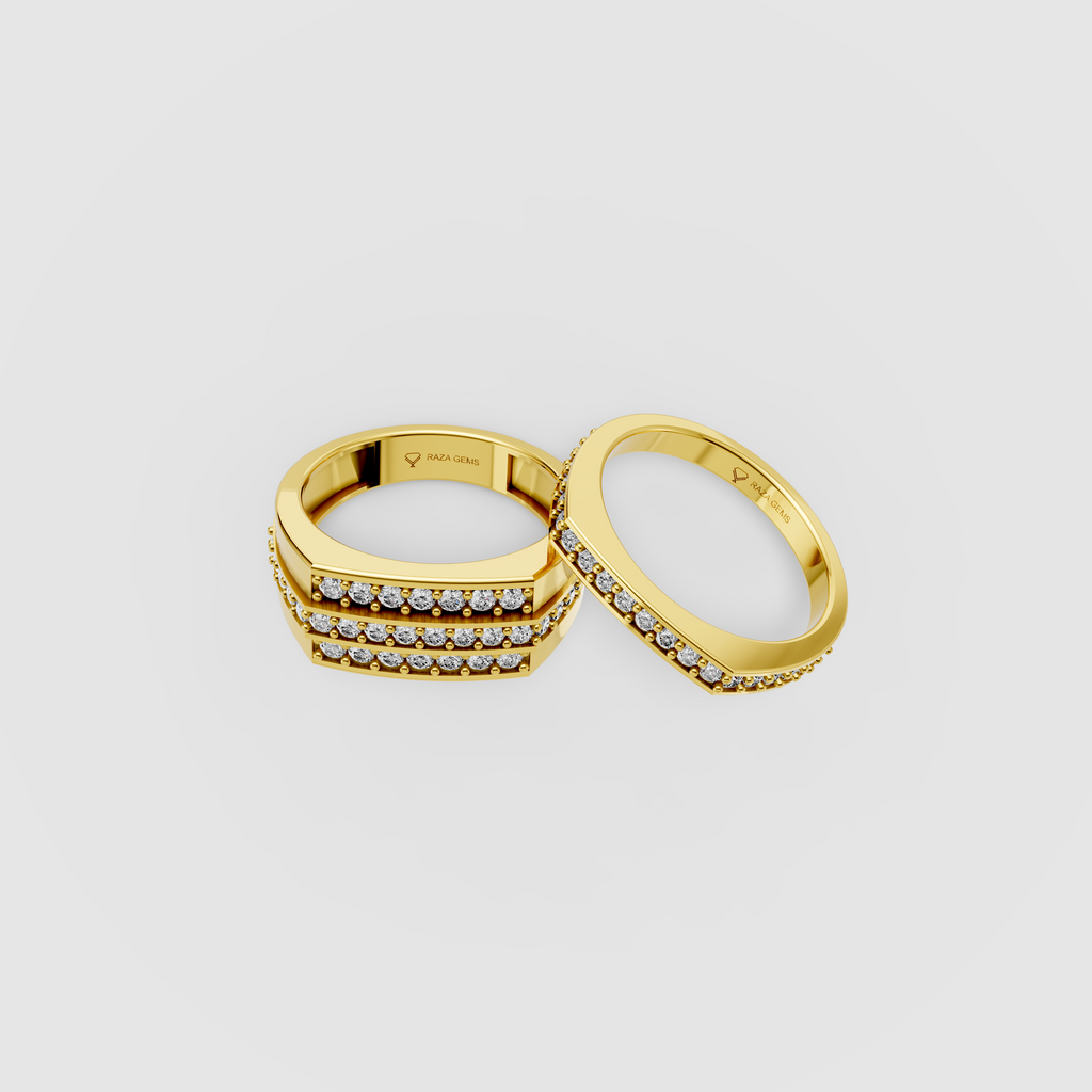 Mila – 18K Solid Gold Moissanite Triple & Single Row Channel Couple Bands