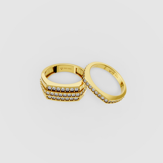 Mila – 18K Solid Gold Moissanite Triple & Single Row Channel Couple Bands