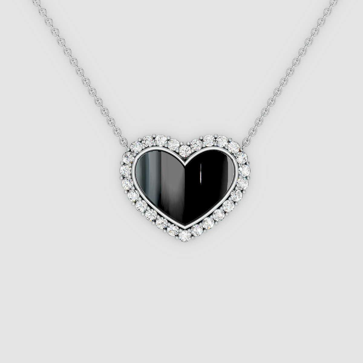 Sarah - 18K Gold Black Onyx Heart Pendant with Moissanite Halo (Pendant Only)"