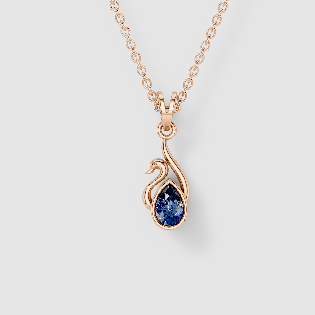 Amanda - Solid 18K Gold Blue Sapphire Swan Silhouette Pendant"