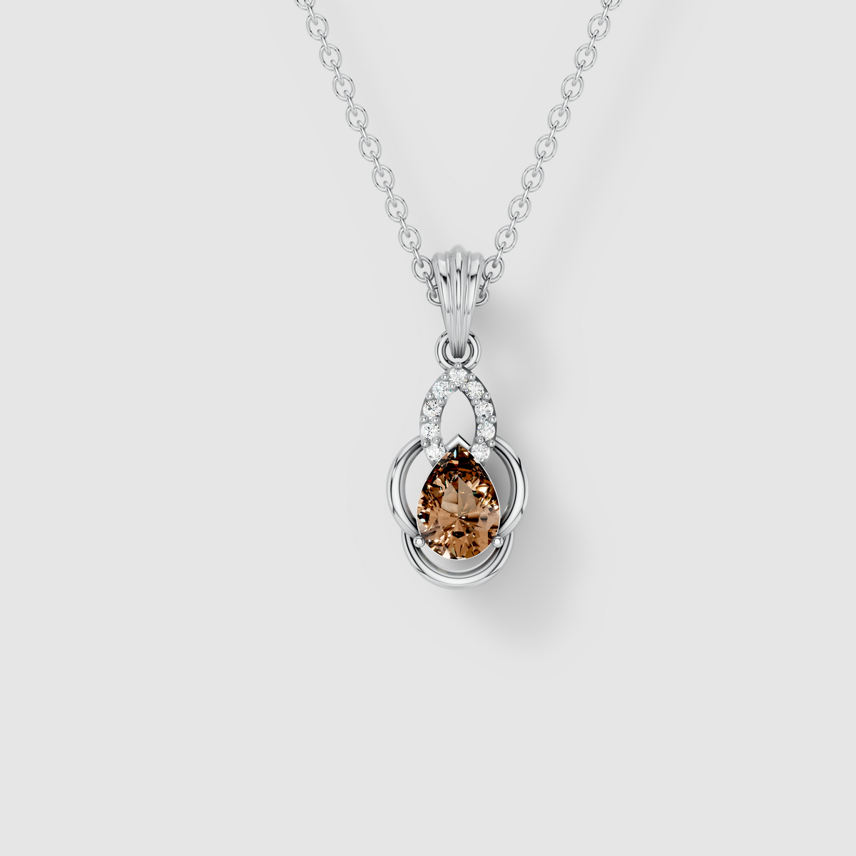 Brenda - 18K Gold Pear Smoky Topaz & Moissanite Halo Drop Pendant (Pendant Only)"