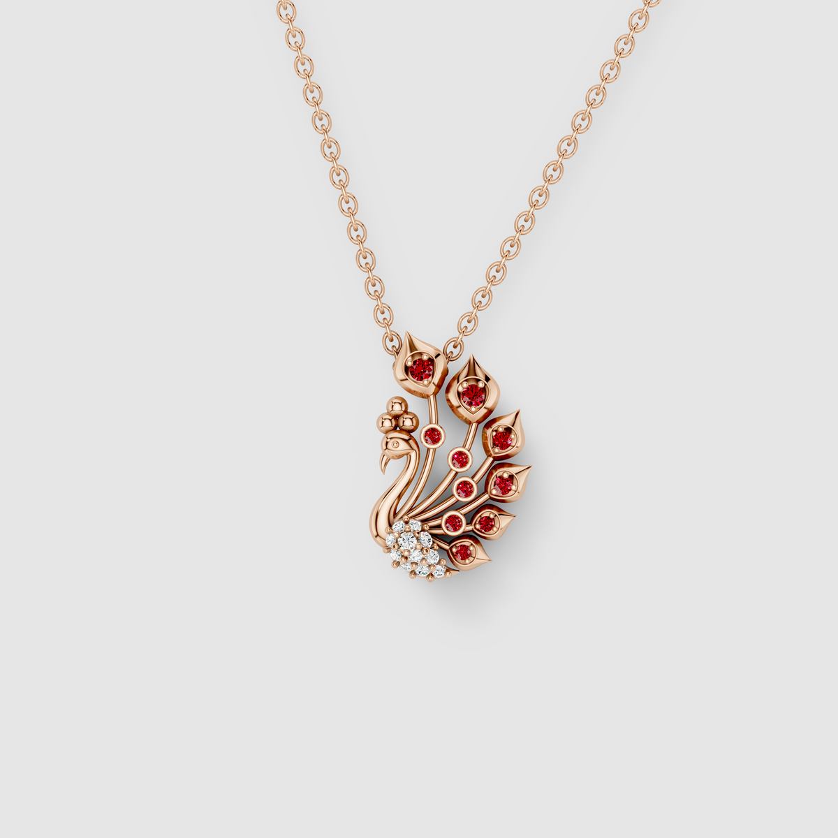 Carol - 18K Gold Peacock Feather Ruby & Moissanite Pendant (Pendant Only)"