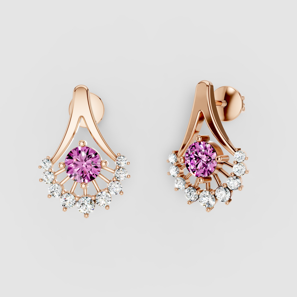 Olivia - 18K Gold Round Pink Spinel & Moissanite Halo Earrings"