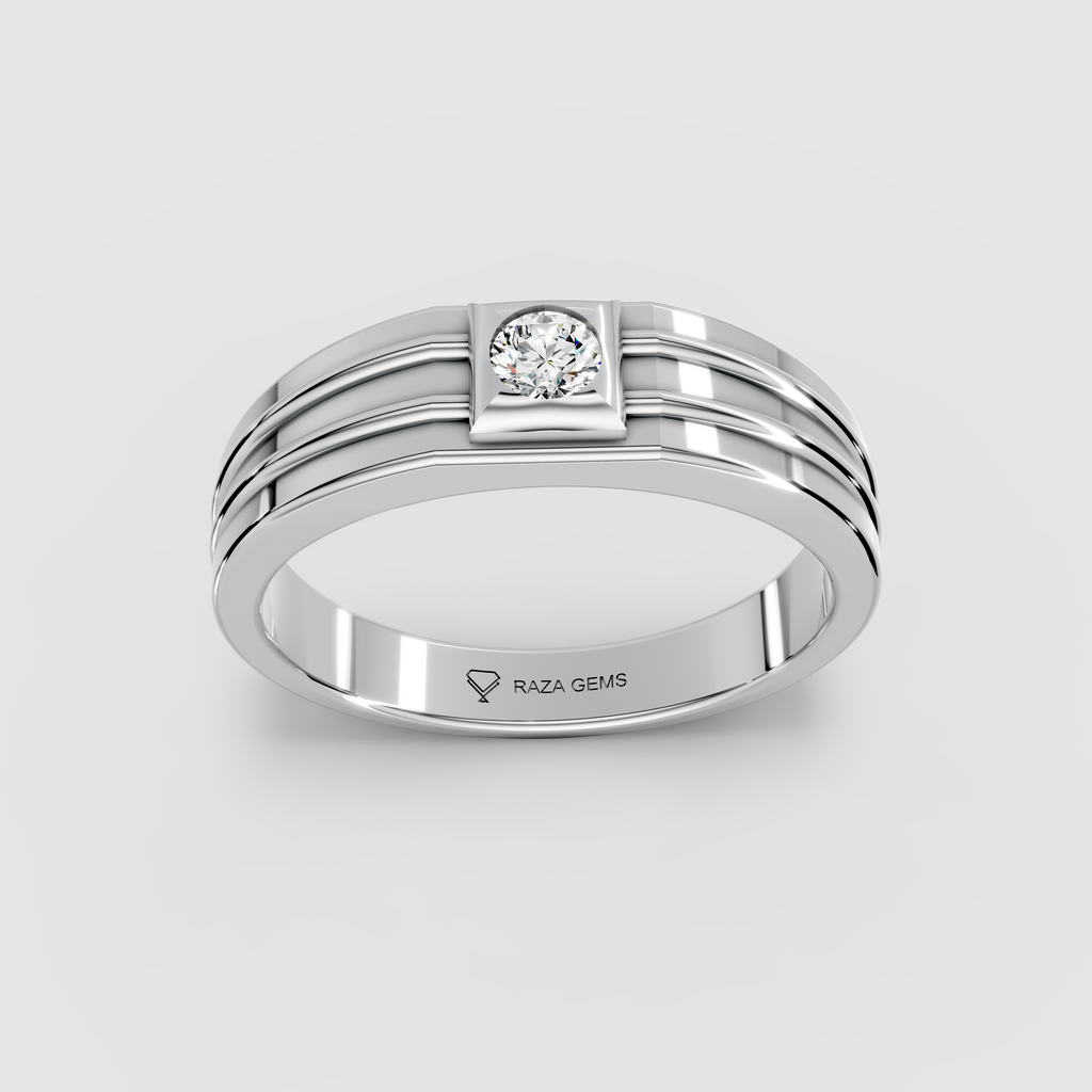 Esme – Flush-Set Round Moissanite Grooved Men's Ring in 18KT Gold