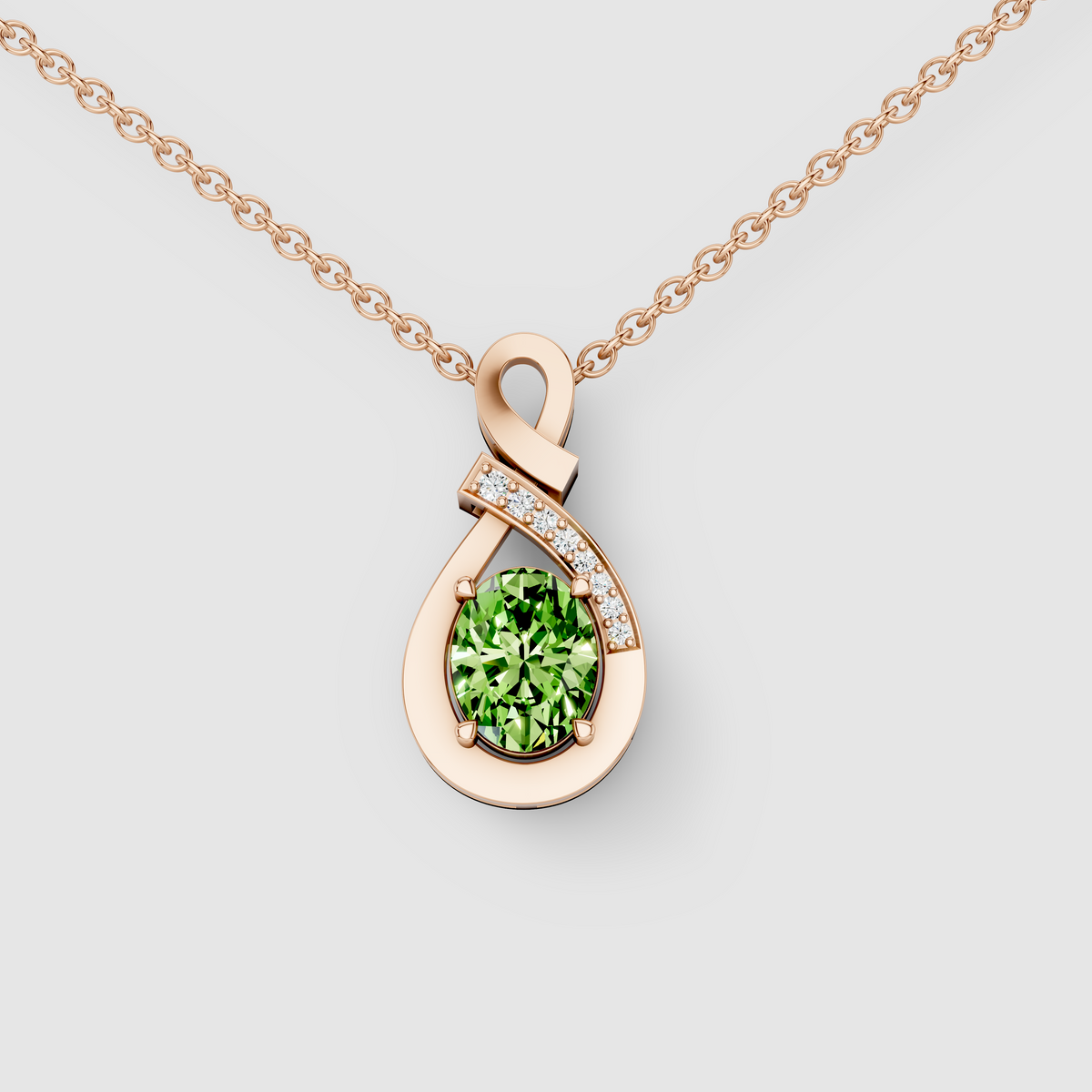 Jessica - Solid 18K Gold Peridot Infinity Twist Pendant with Sparkling Moissanite"