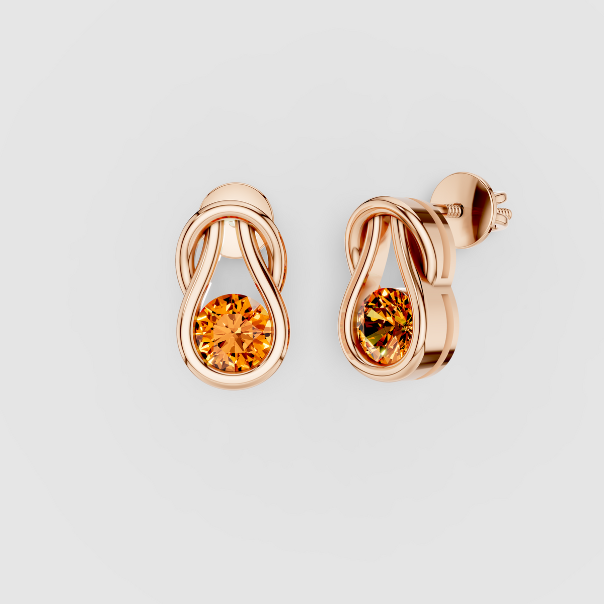 Elizabeth - Solid 18K Gold Round Citrine Swirl Statement Earrings"