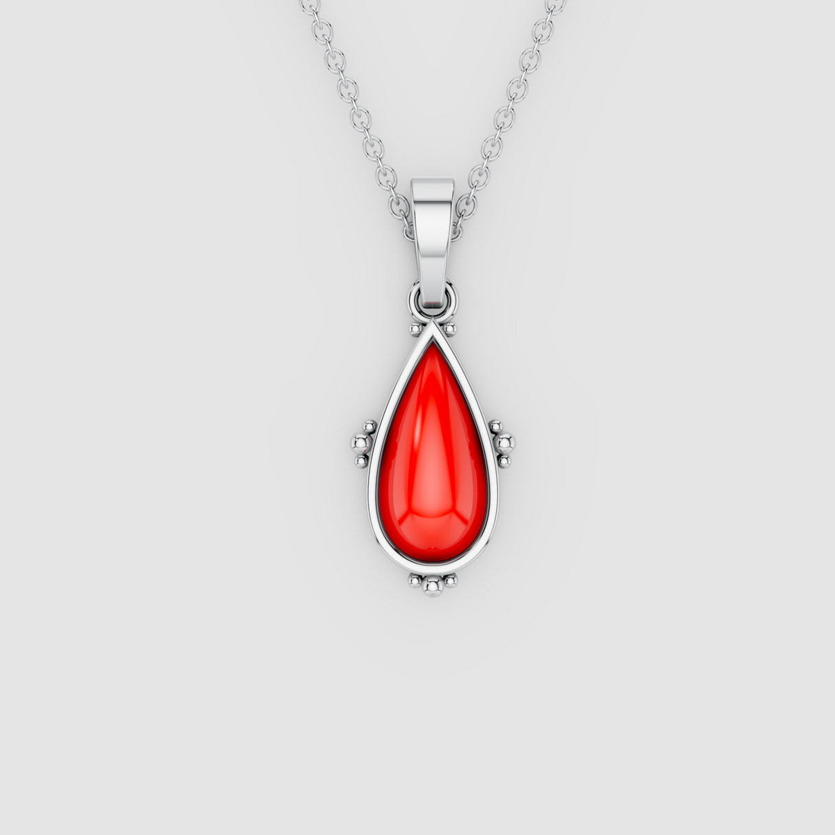 Marina – Teardrop Red Coral Bezel Drop Pendant in 18KT Gold