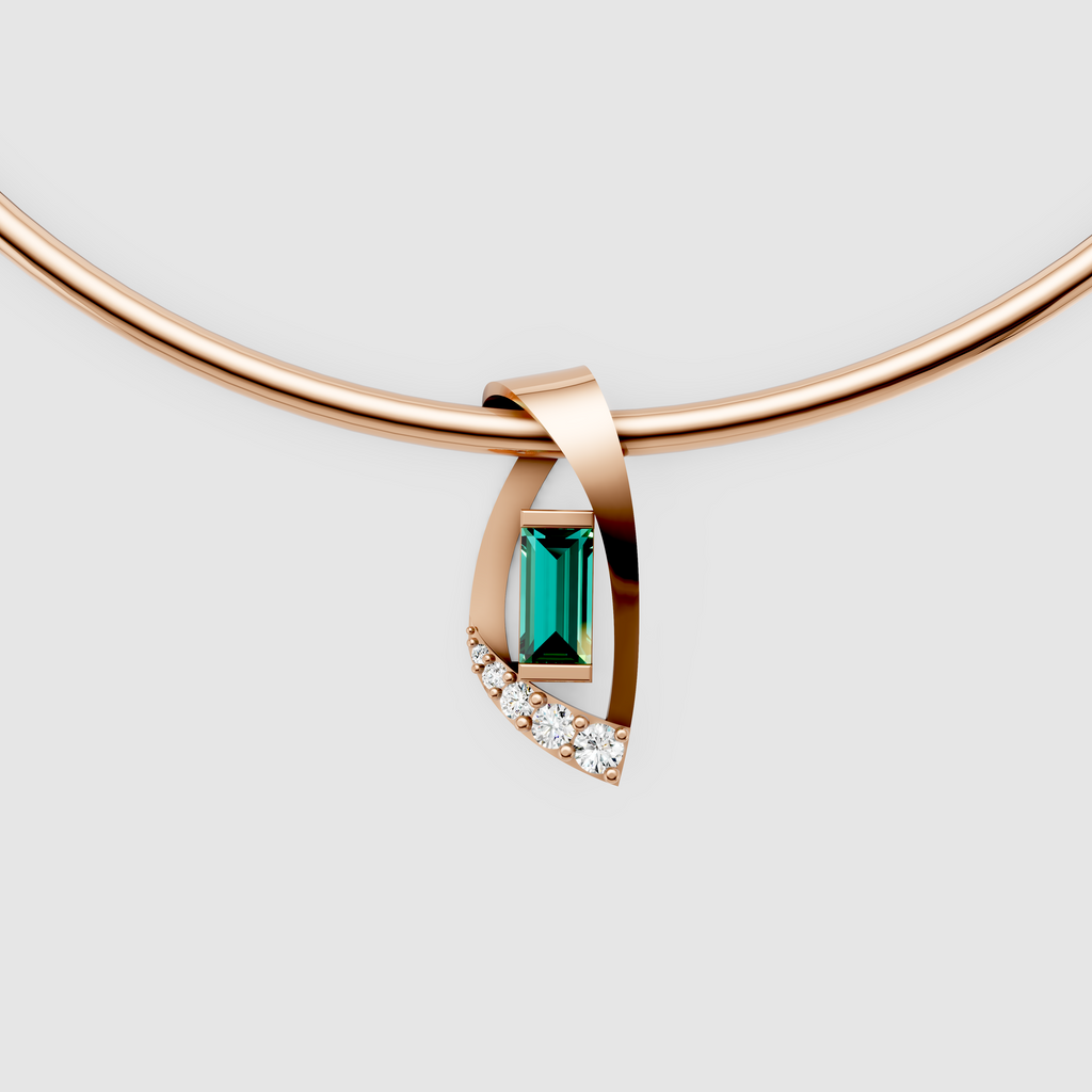 Isabella – Modern Contemporary Emerald & Moissanite Statement Pendant (18K Gold)