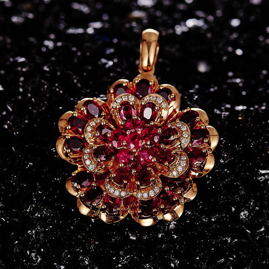 Natural Ruby Gemstone Pendant with 18K Yellow Gold and Moissanite