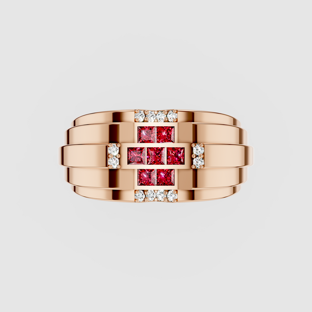 Billie - 18K Gold Red Garnet Cross & Sparkling Moissanite Ring