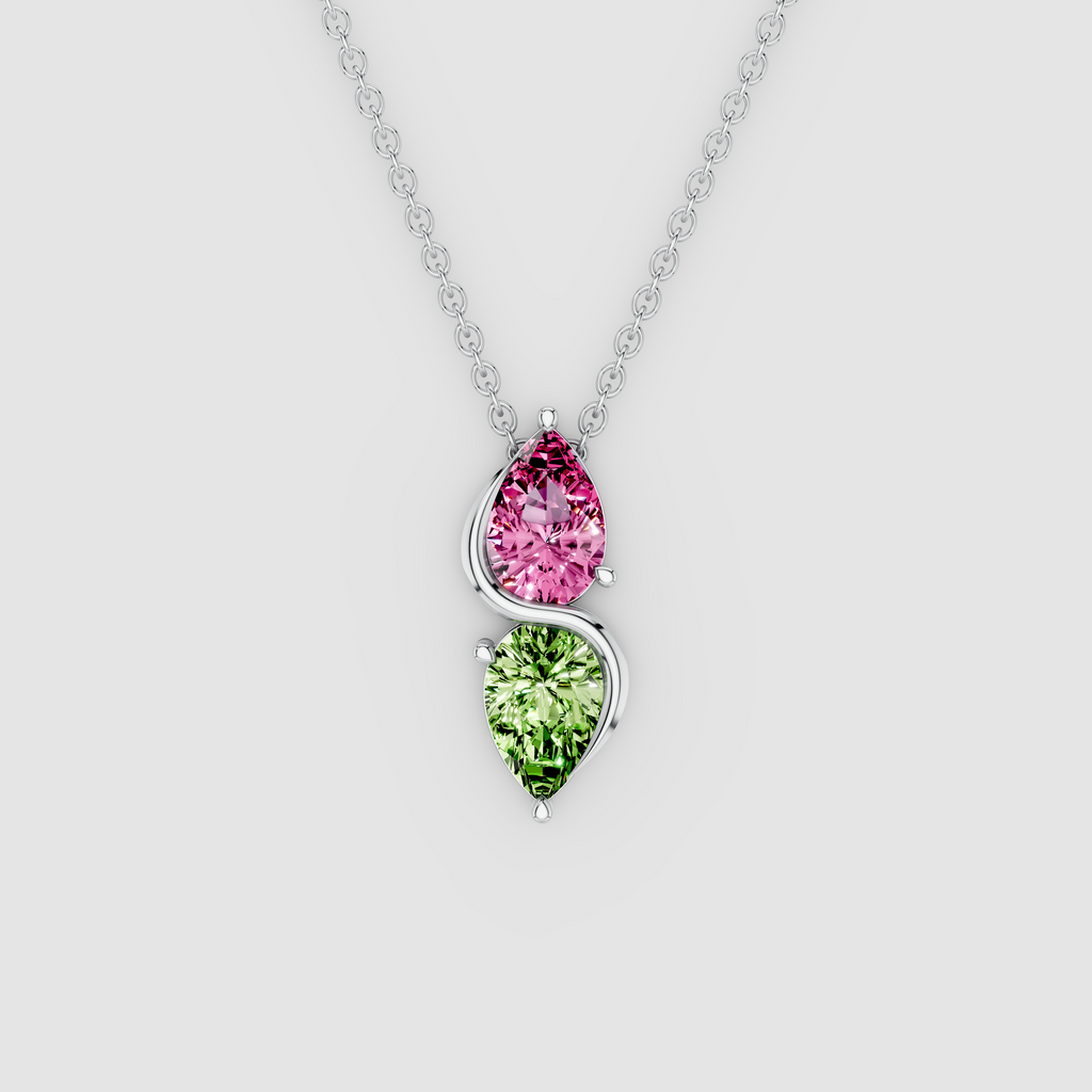 Sienna – Pear Pink Tourmaline & Peridot Swirl Pendant in 18KT Gold