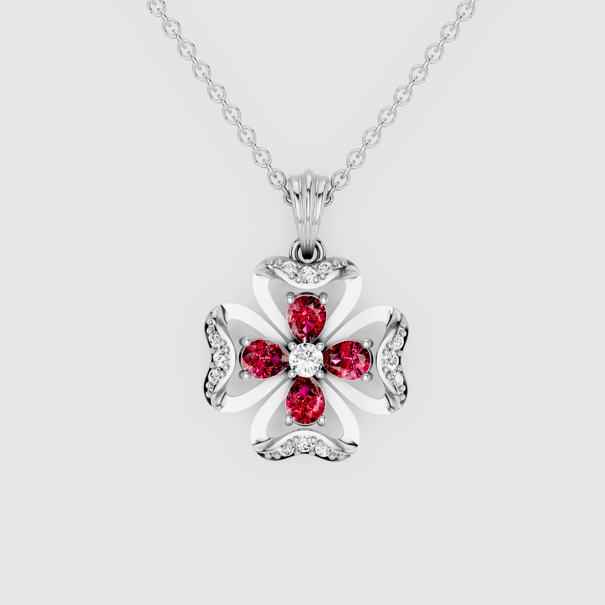 Hannah – 18K Gold Four-Leaf Clover Ruby & Moissanite Pendant