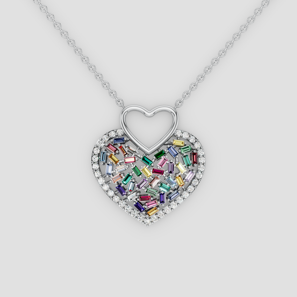 Aria – Natural Rainbow Gemstone Mosaic Heart Pendant in 18KT Gold