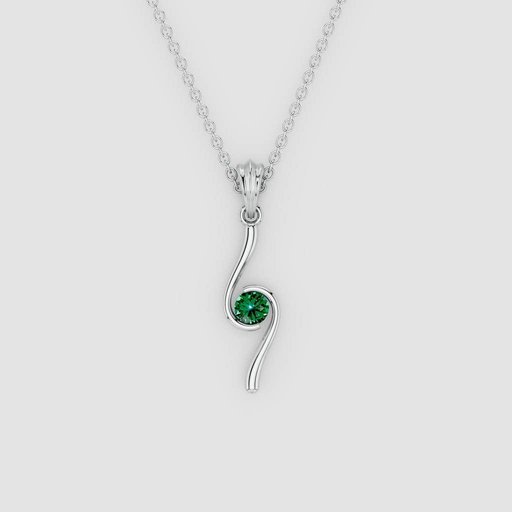 Iris – Round Emerald Swirl Drop Pendant in 18KT Gold