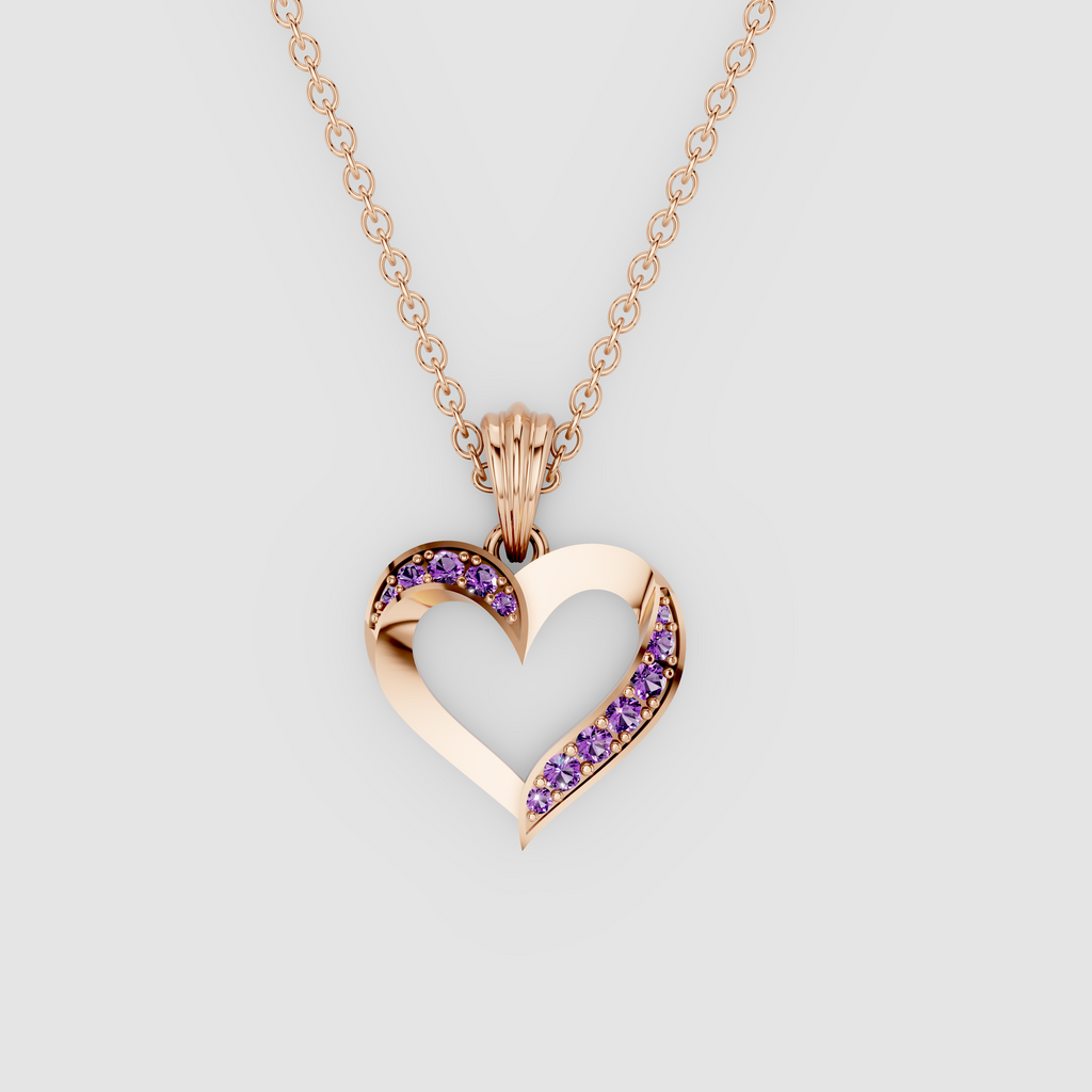 Matilda – Openwork Ribbon Heart Pendant in 18KT Gold with Natural Amethyst
