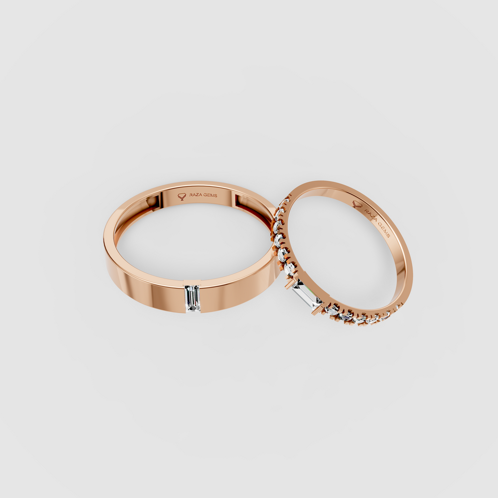 Maisie – Minimalist Baguette Moissanite Couple Band Set in 18KT Gold