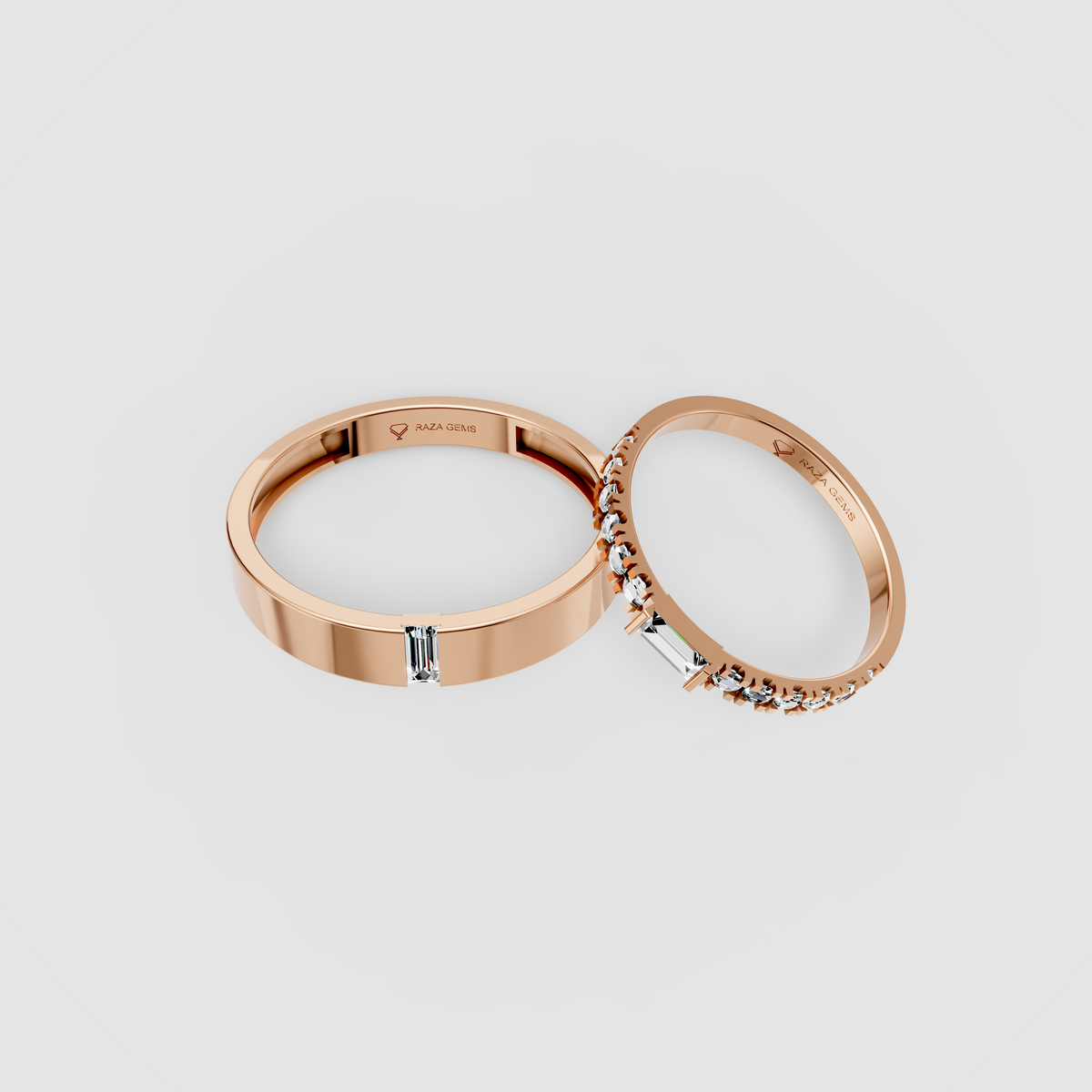 Maisie – Minimalist Baguette Moissanite Couple Band Set in 18KT Gold