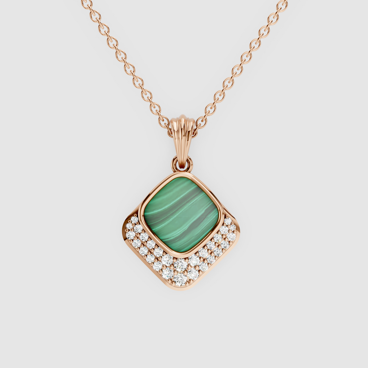 Olivia – 18K Gold Cushion Malachite & Moissanite Diamond-Frame Pendant