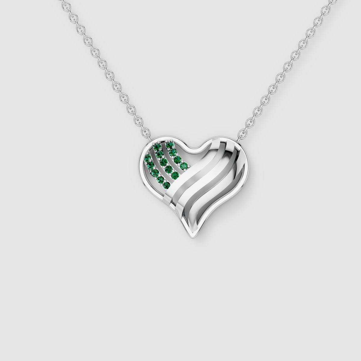 Margaret - Solid 18K Gold Open Heart Pendant with Emerald Ribbons"