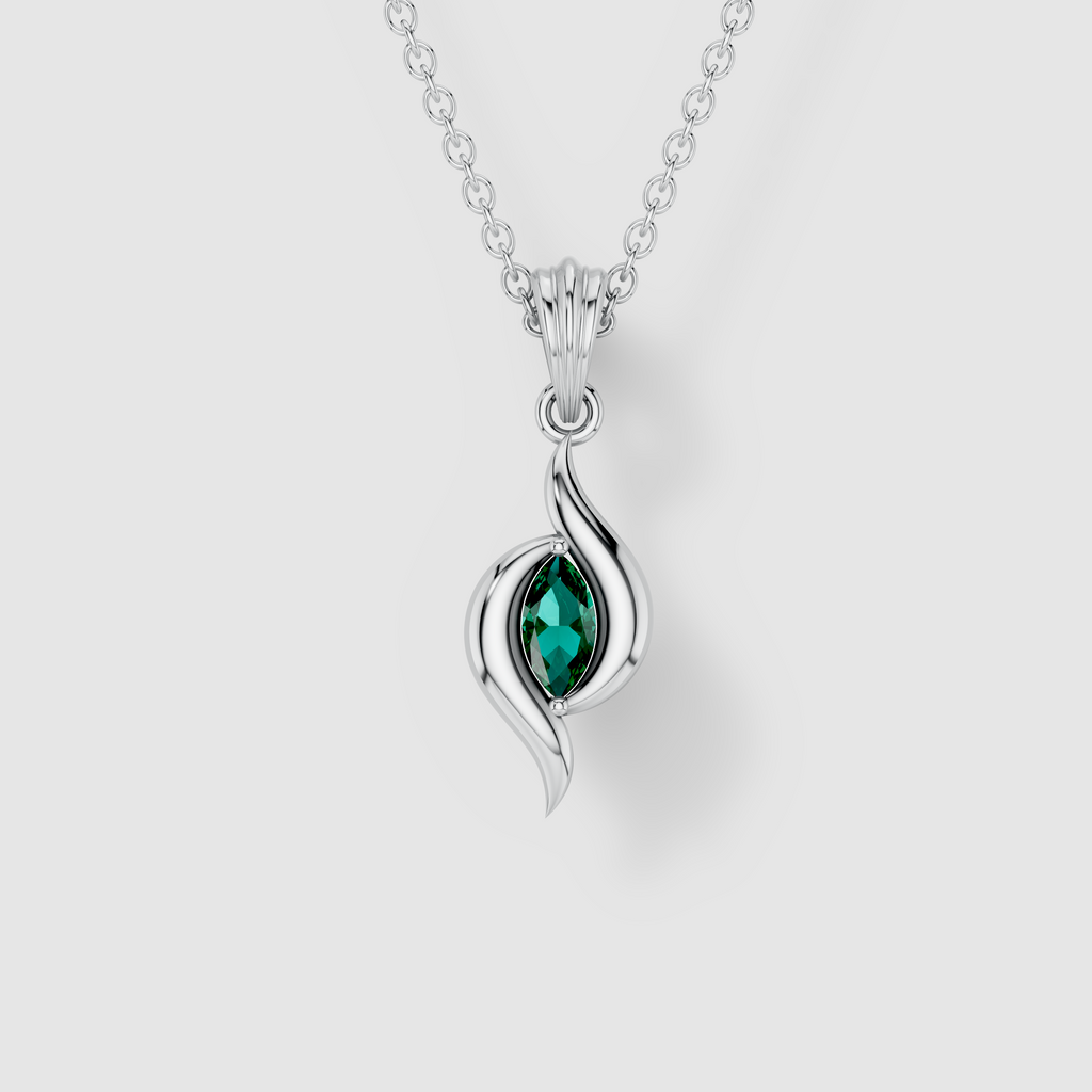 Emma - 18K Gold Marquise Emerald Sculptural Swirl Pendant (Pendant Only)"