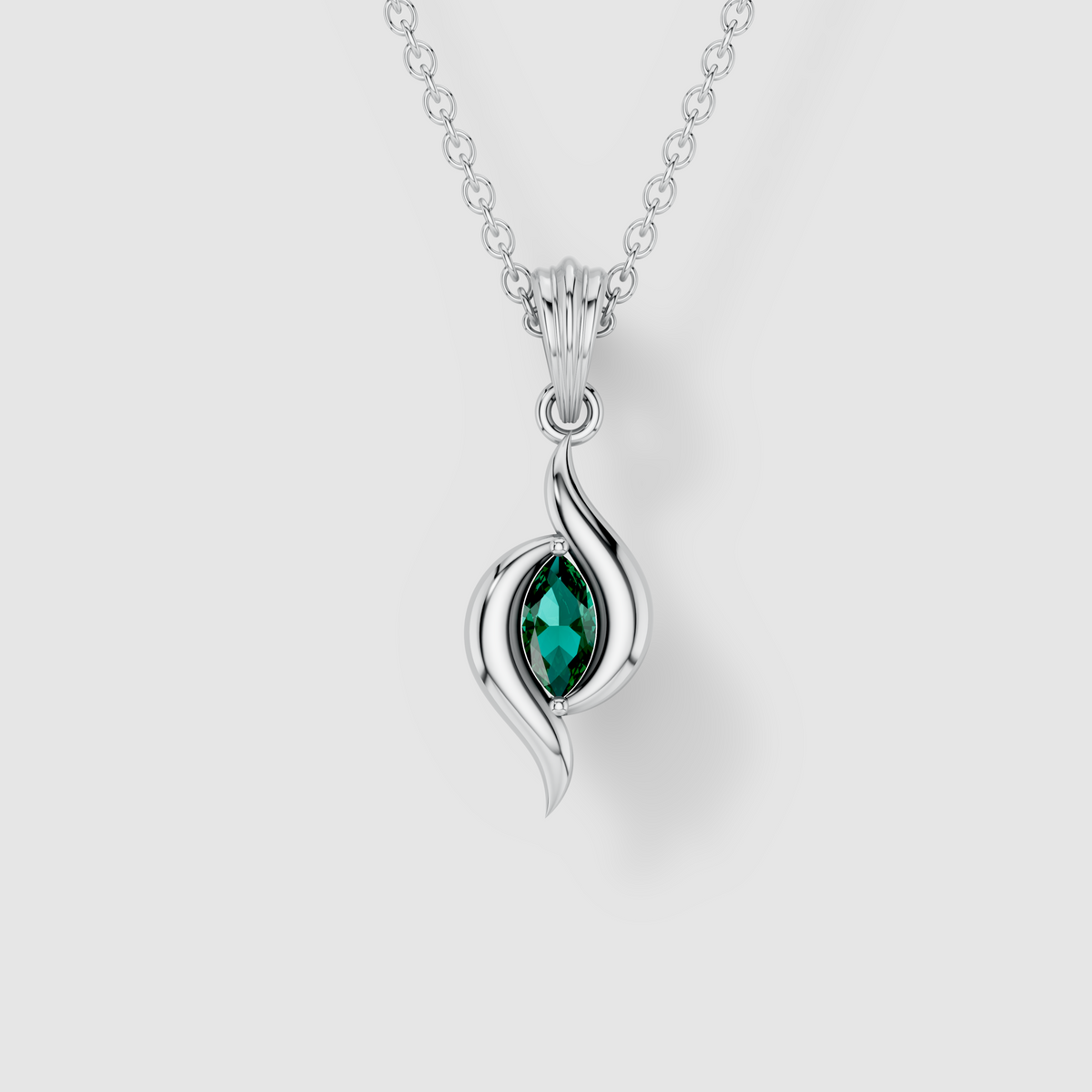 Emma - 18K Gold Marquise Emerald Sculptural Swirl Pendant (Pendant Only)"