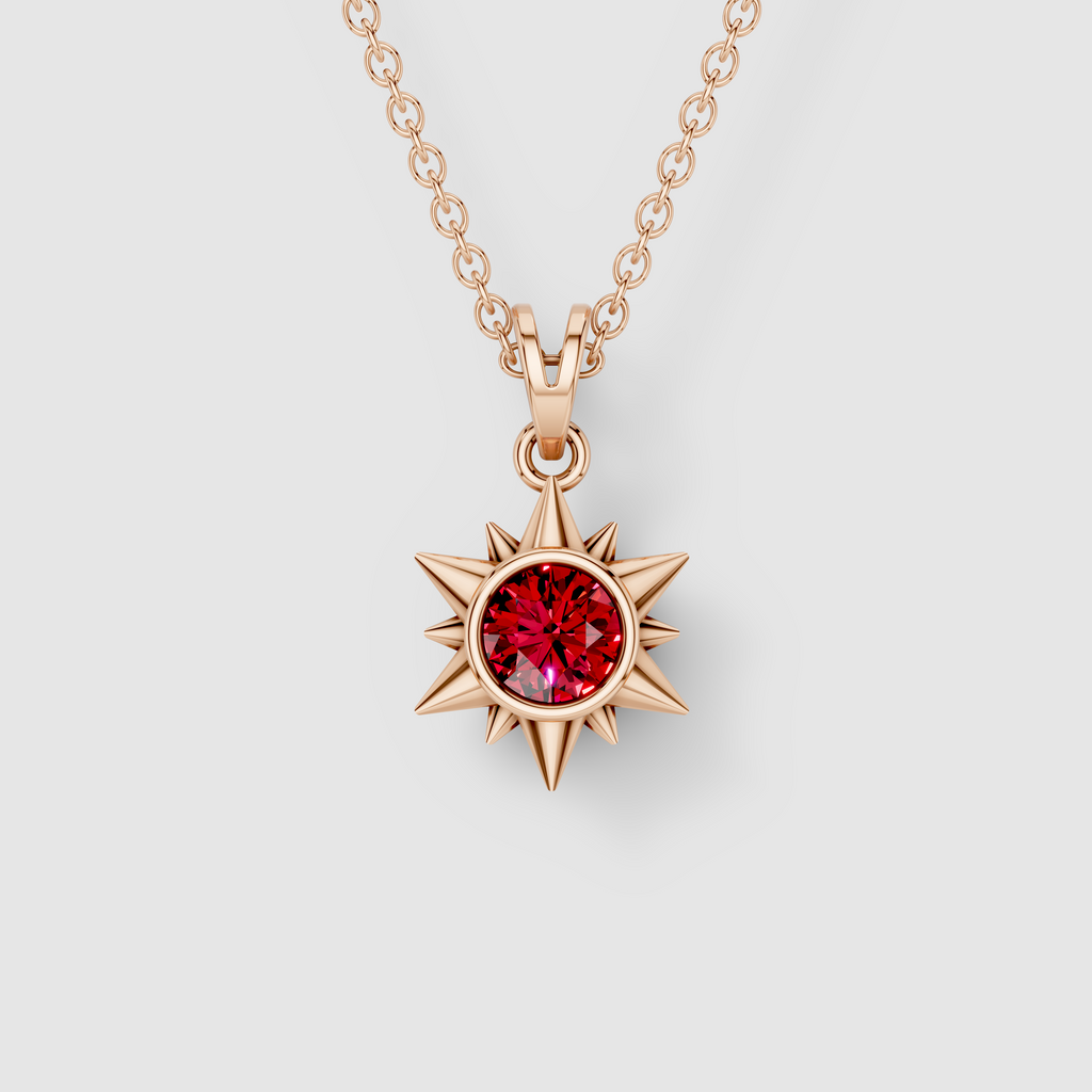 Patricia - 18K Gold Ruby Sunburst Solitaire Pendant"