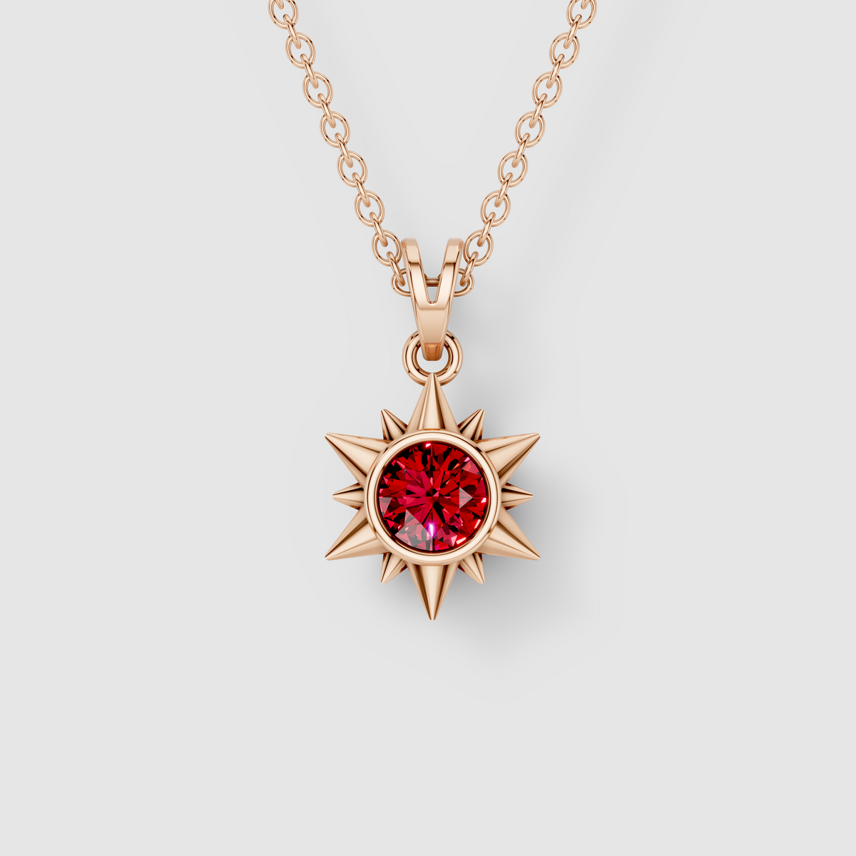 Patricia - 18K Gold Ruby Sunburst Solitaire Pendant"