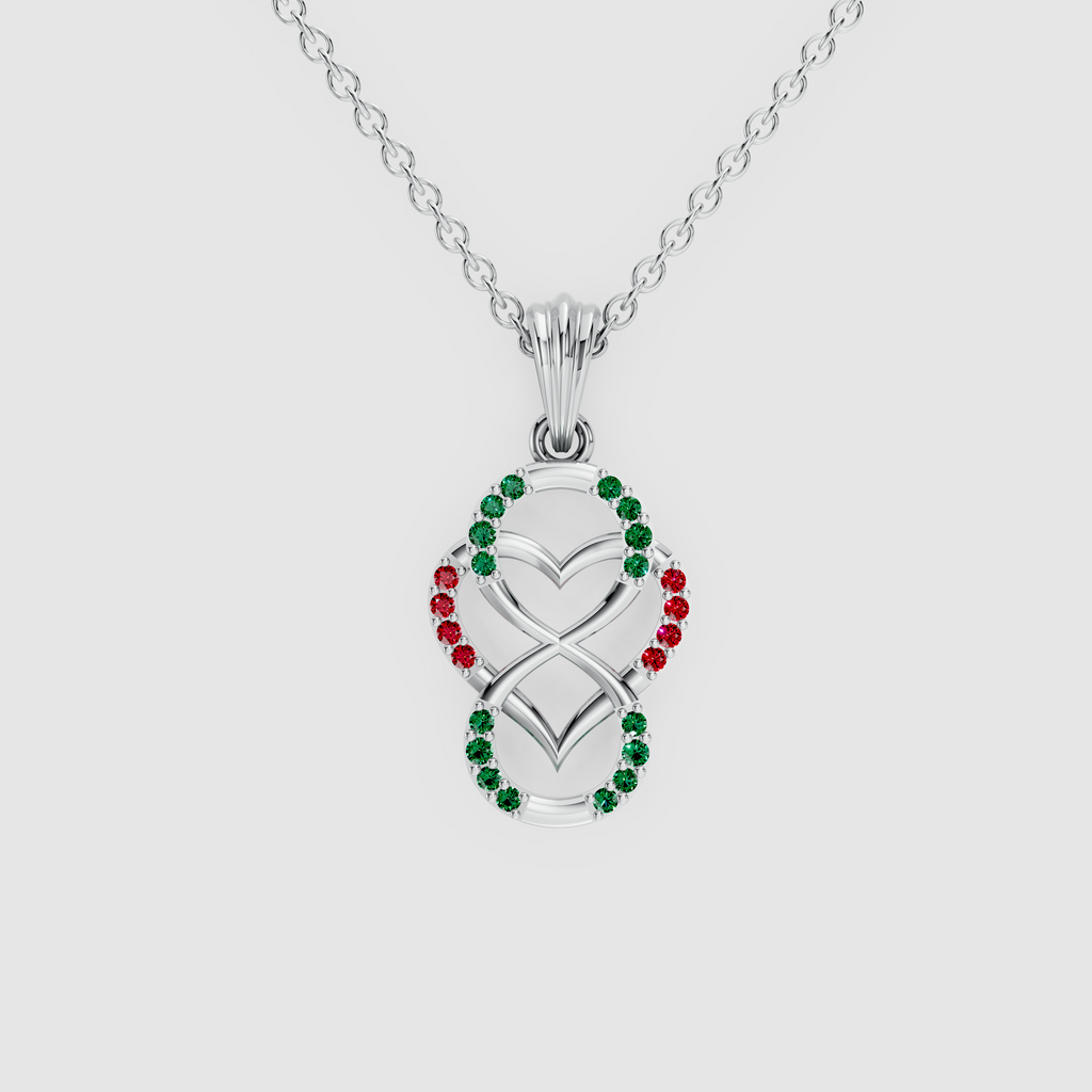 Lily – Emerald & Ruby Figure-Eight Openwork Heart Pendant in 18KT Gold