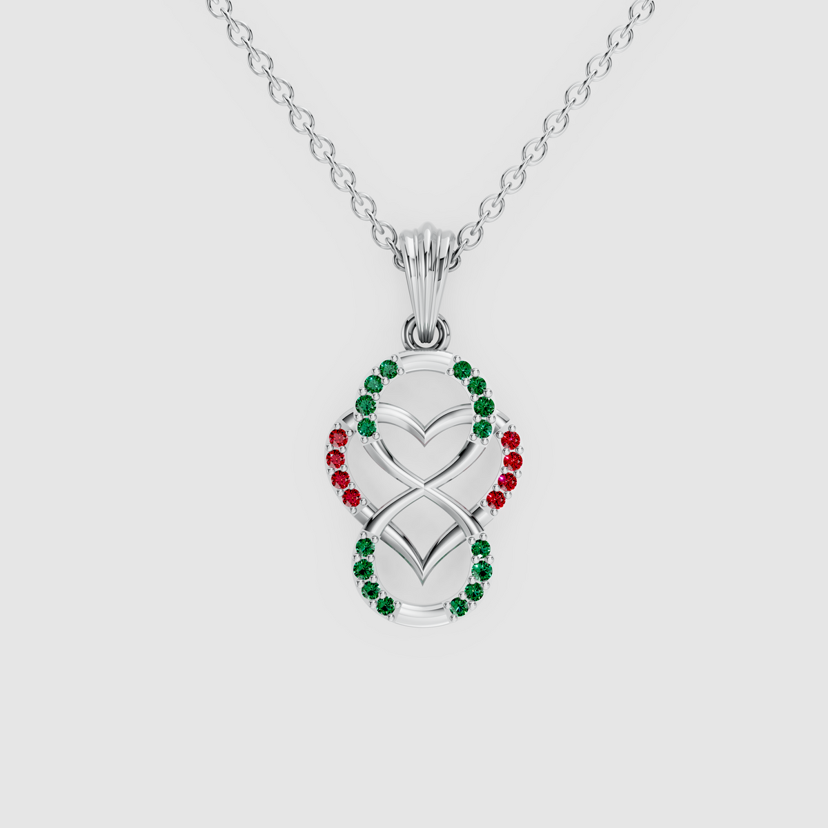 Lily – Emerald & Ruby Figure-Eight Openwork Heart Pendant in 18KT Gold