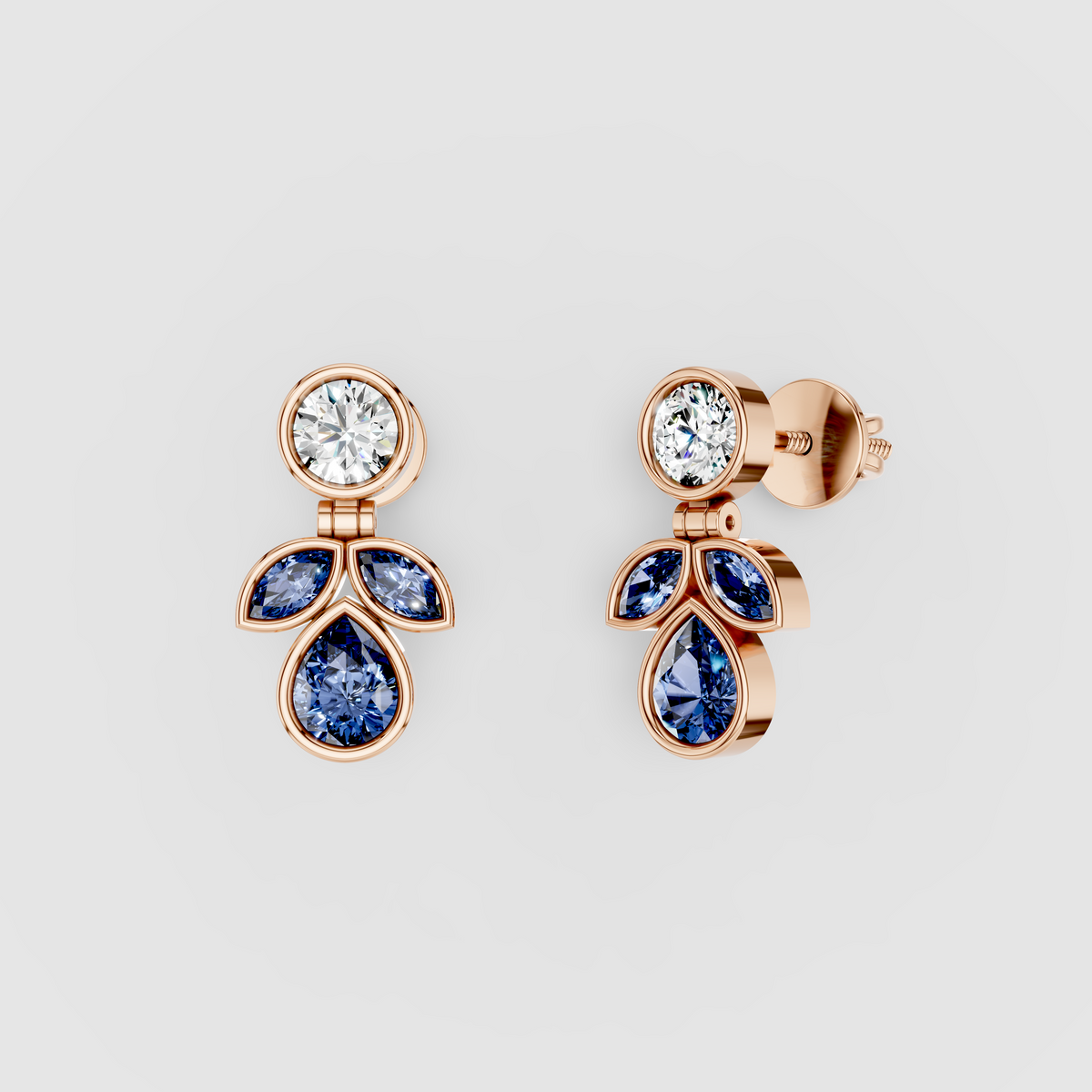 Melissa - Solid 18K Gold Blue Sapphire & Moissanite Bezel Dangle Earrings"