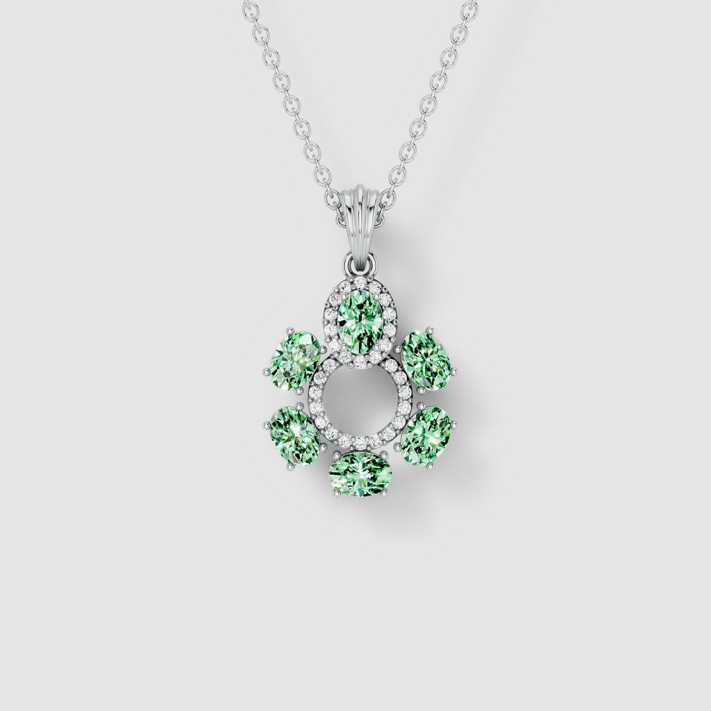 Donna - Solid 18K Gold Oval Peridot Floral Cluster & Moissanite Circle