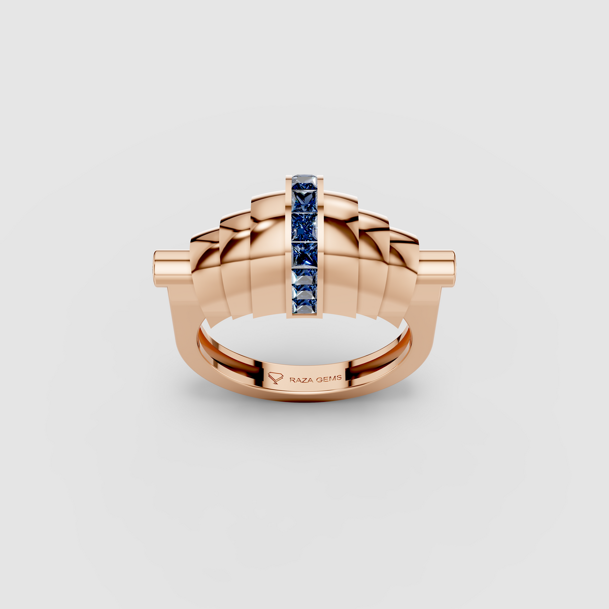 Catherine - Solid 18K Gold Fluted Band with Blue Sapphire Channel"